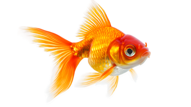 Bright Orange Goldfish with Flowing Fins isolated on white background