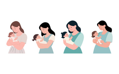 Mothers and Babies A heartwarming illustration of loving mothers holding their newborns.