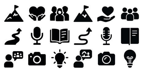 Community and connection solid icons set – filled, unity and collaboration symbols