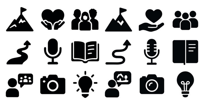 Community and connection solid icons set – filled, unity and collaboration symbols