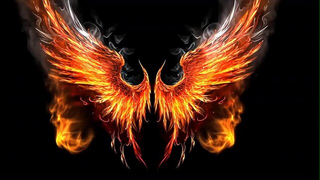 wings fire on black background	
