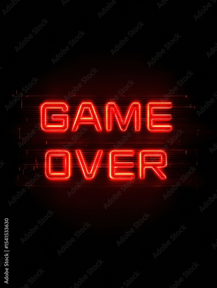 Poster Glowing Red Game Over Screen in a Futuristic Glitch Style With a Blank Top Margin Highlighting Digital Failure