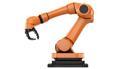 Orange Industrial Robotic Arm with Gripper isolated on white background