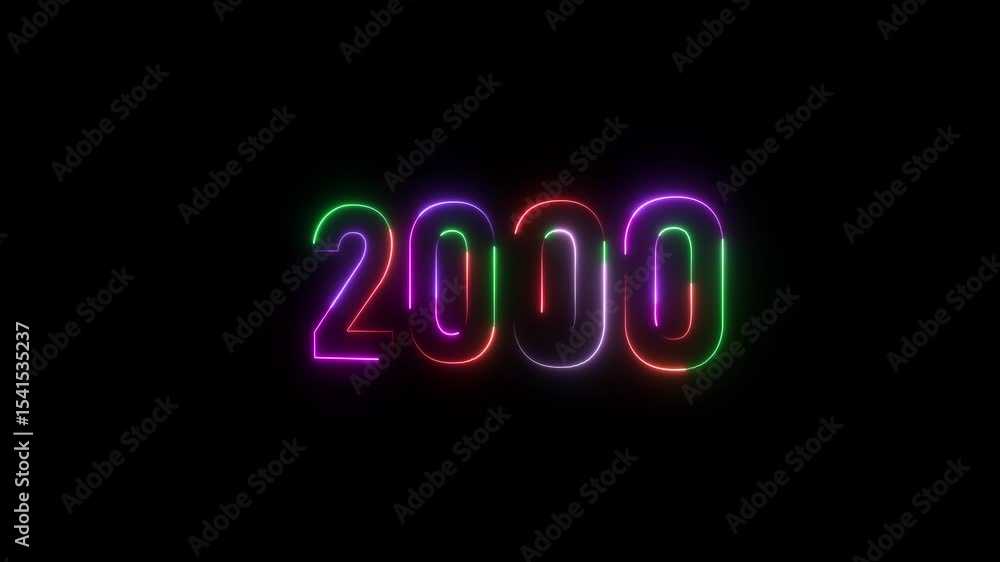 Poster 2000 neon line text. abstract 2000 neon text animation ,four color neon glowing neon number 3d text 