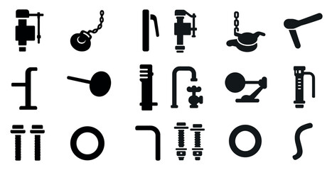 Obraz premium Demolition tools silhouette icons set – solid, filled, construction equipment symbols