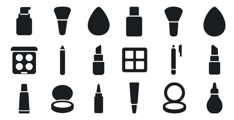 Obraz premium Makeup and beauty solid icons set – filled, cosmetic, skincare essentials