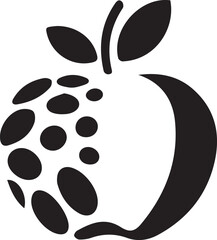 apple, silhouette, fruit, round, stem, leaf, black, outline, icon, solid, shape, fresh, healthy, organic, juicy, symbol, core