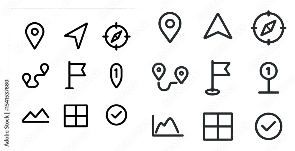 Poster navigation and direction line icons set – outline, maps, gps symbols collection
