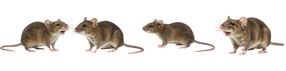 Obraz premium Four Mice: A quartet of house mice in various poses against a clean background. Each mouse displays a unique expression and posture, offering a diverse collection of rodent imagery.