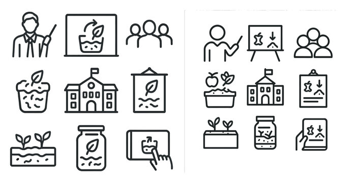 Education and teaching outline icons set – linear, school, learning symbols