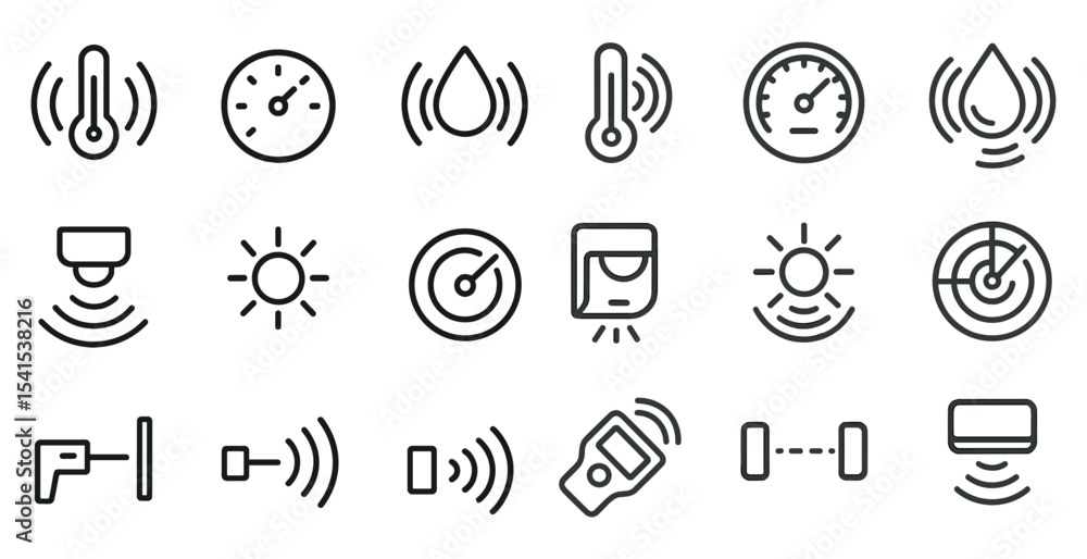 Poster smart home linear icons set – technology, automation, wireless design elements