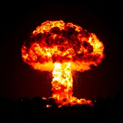 Atom bomb nuclear explosion over black background