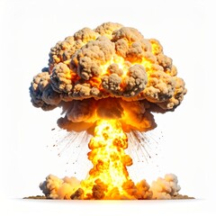 Atom bomb nuclear explosion over white background