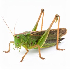 Fototapeta premium Grasshopper close view over white background, no shadow