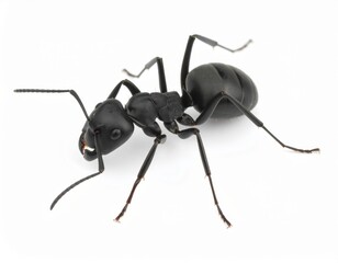 Black ant close view over white background, no shadow