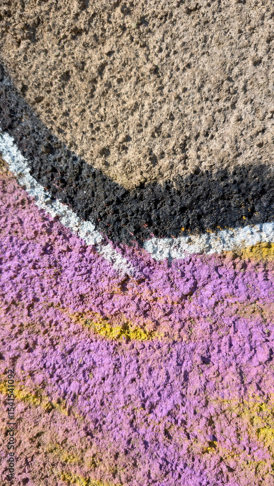 Aufkleber intersecting purple, yellow, black, white linear patterns overlaying textured surface, highlighting 