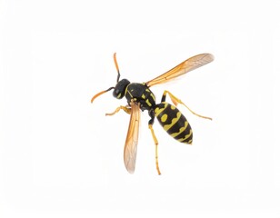 Wasp close view over white background, no shadow