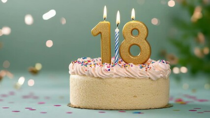 Celebrating a milestone with a decorated cake featuring golden 18 candles and festive decorations in a cheerful atmosphere - Powered by Adobe