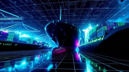 Futuristic Global Trade: Container Ships in a Cybernetic Harbour Environment - Powered by Adobe