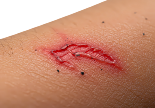 Closeup View of a Linear Laceration on Human Skin isolated on transparent baackground