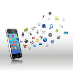 mobile phone with social media icons