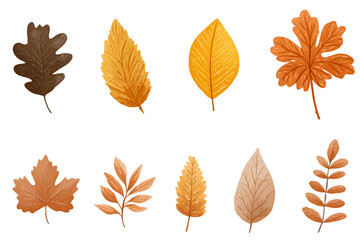Obraz premium Collection of autumn foliage leaves in orange and brown tones isolated on white background illustration