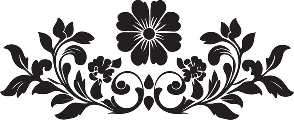 Elegant black floral ornament with flower and leaves design