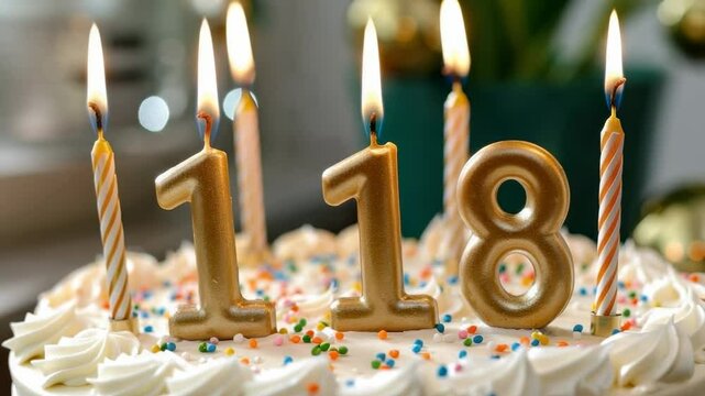 Celebrating a special birthday with a beautifully decorated cake featuring candles and colorful sprinkles