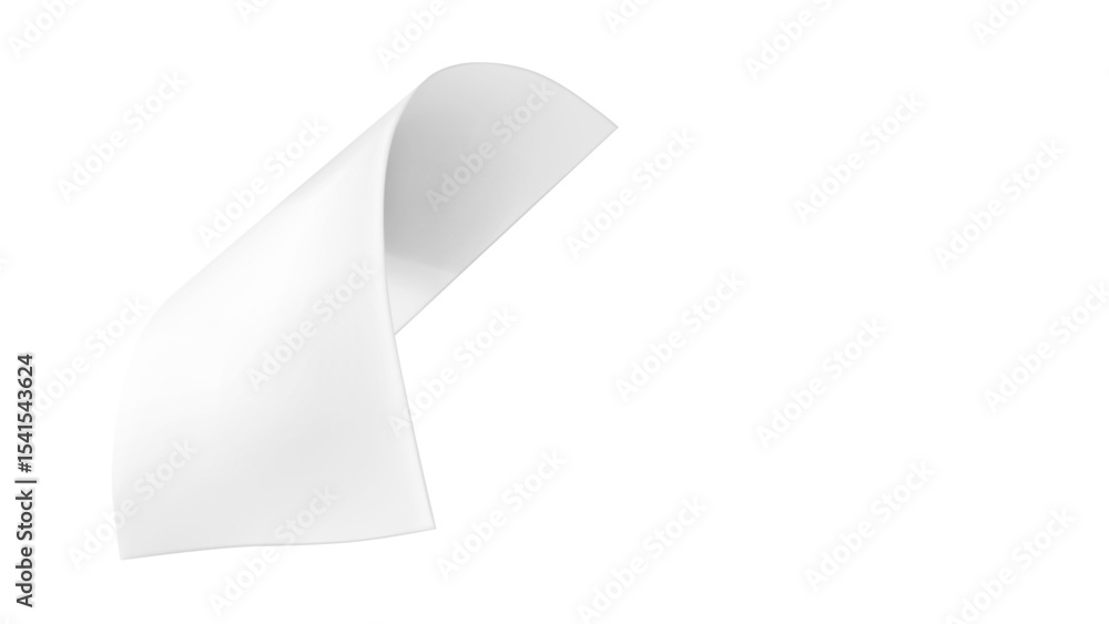 Poster transparent curled paper vector: isolated white sheet with gentle bend and subtle shadow on clear ba