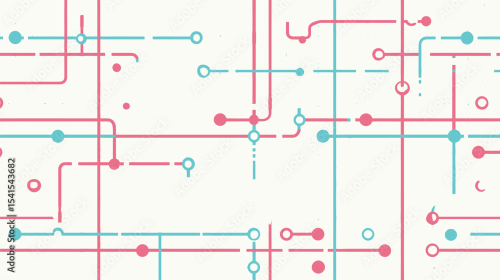 Poster colorful circles connect lines abstractly across dotted plain backdrop network