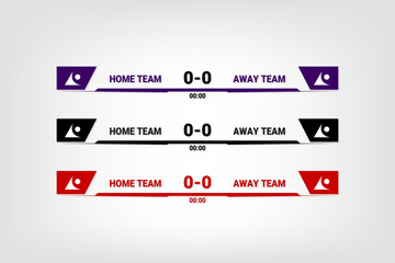 set of vector banners of sports broadcast game scoreboard on transparent background
