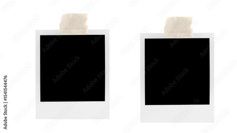 Poster taped instant photo frames vector - blank polaroids with scotch tape & transparent background for me