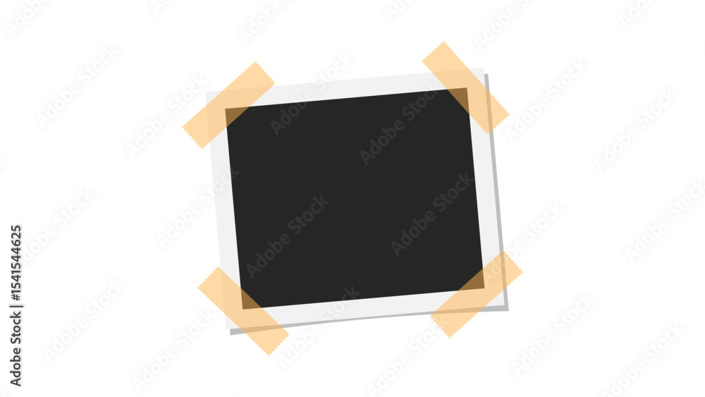Poster taped instant photo frame vector - blank polaroid with scotch tape & transparent background for memo