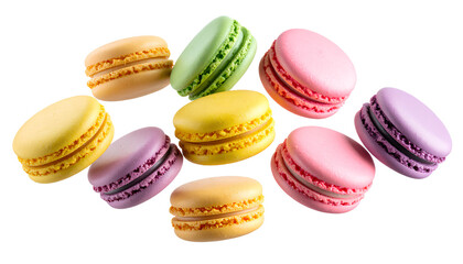 Obraz premium Assorted Macarons Floating in Air on Transparent Background PNG