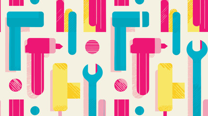 Colorful tools repeat dynamically across neutral background composition artful design