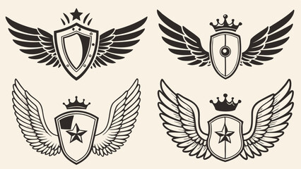 Majestic Winged Shields Generated AI Emblem Designs