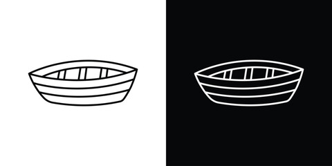 Wooden boat icon design. simple stroke line vector icon set