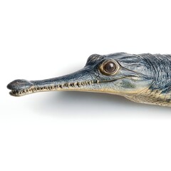 Naklejka premium Close-up of a crocodile's head showcasing intricate details and textures against a white background