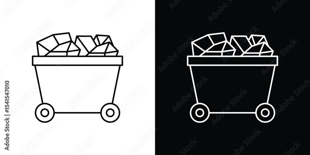 Poster trolley with coal icon design. simple stroke line vector icon set