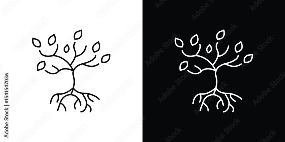 Poster Tree with roots and leaves icon design. simple stroke line vector icon set