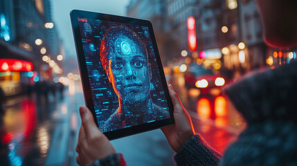 Tablet Displaying Biometric Identity Verification System