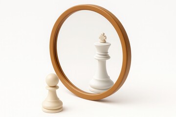 chess pawn looking in mirror sees king showing self reflection motivation vision leadership dream growth power