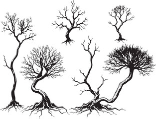Set Trees. Hand drawn vector illustration	
