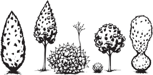 Set Trees. Hand drawn vector illustration	