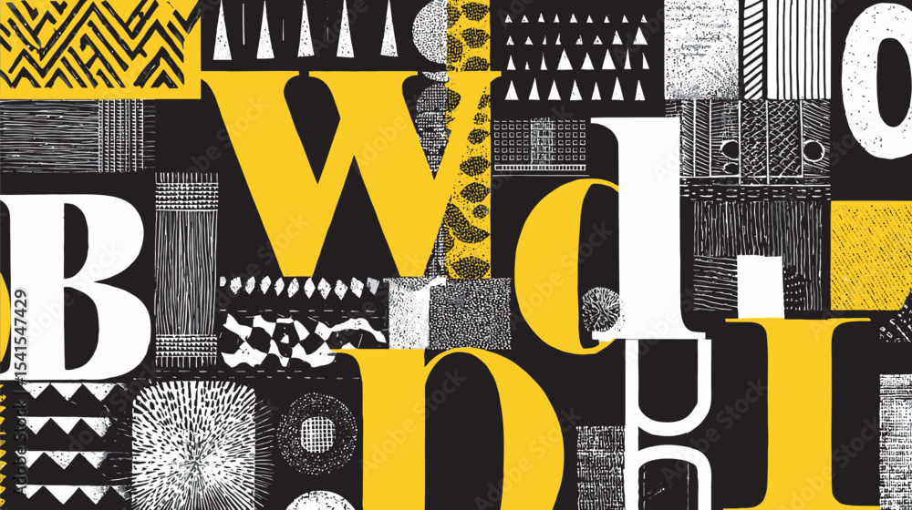 Poster bold letters layer graphic patterns on black background artistic design