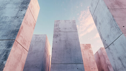 Futuristic Concrete Skyscrapers from Low Angle