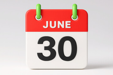 Calendar Page Mockup Displaying June 30th Date Reminder Appointment Schedule Organizer Planning Day Month Time Management