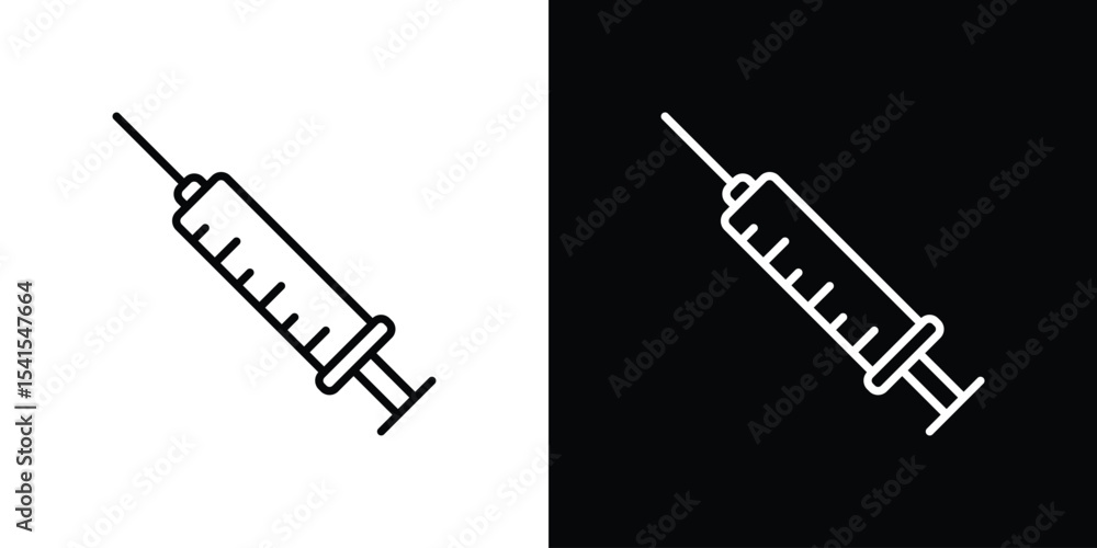 Aufkleber syringe injection icon design. simple stroke line vector icon set