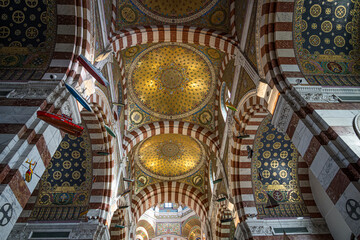 Interior and nave of Basilica of Our Lady of the Watch, Mareseille, France