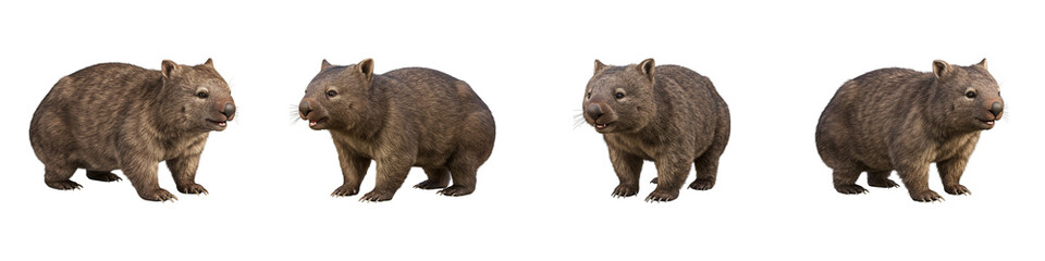 Obraz premium Wombat Collection: An adorable collection of wombats captured in a studio setting. the furry marsupials showcase their distinct physique.